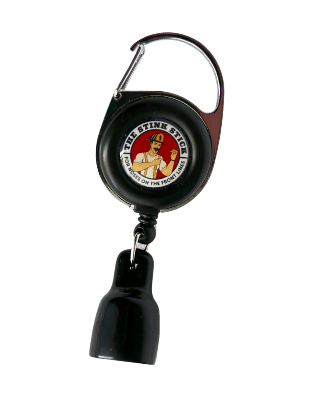 Front view of empty black Stink Stick reel holder, logo visible, no product inserted.