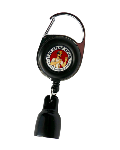 Front view of empty black Stink Stick reel holder, logo visible, no product inserted.