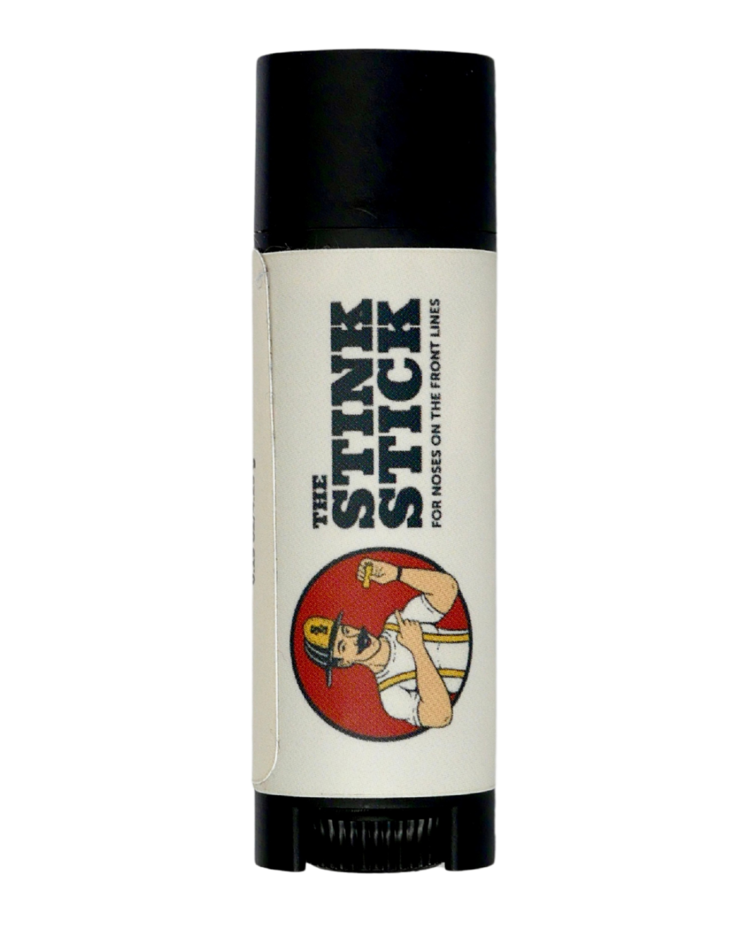 The Stink Stick in its oval chapstick-style tube, standing upright, front view